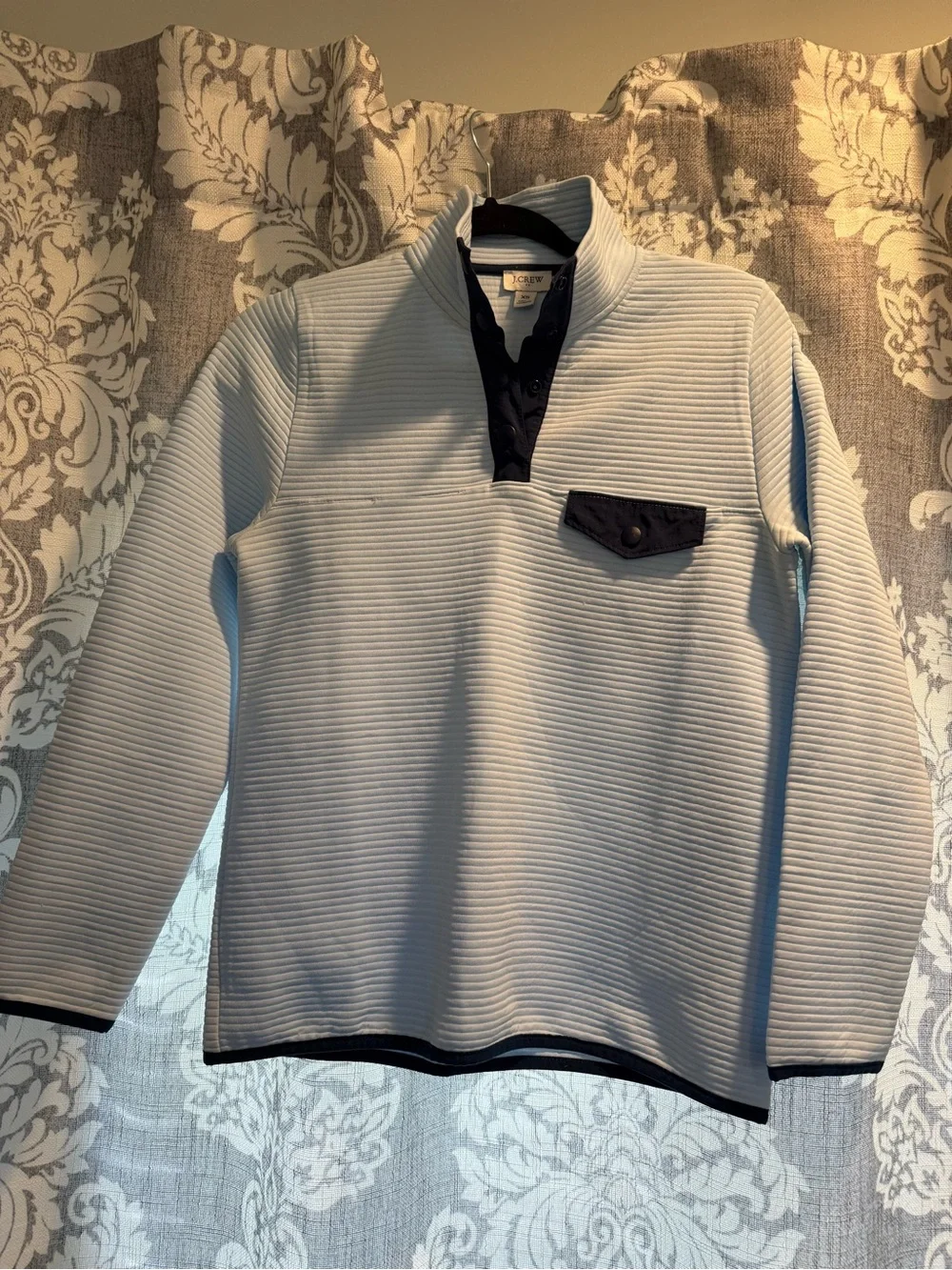 Women’s J. Crew Light Blue Ribbed Zip-Up Sweater with Navy Trim